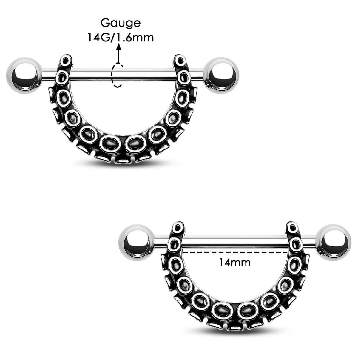 2PCS 14G Octopus Nipple Barbell