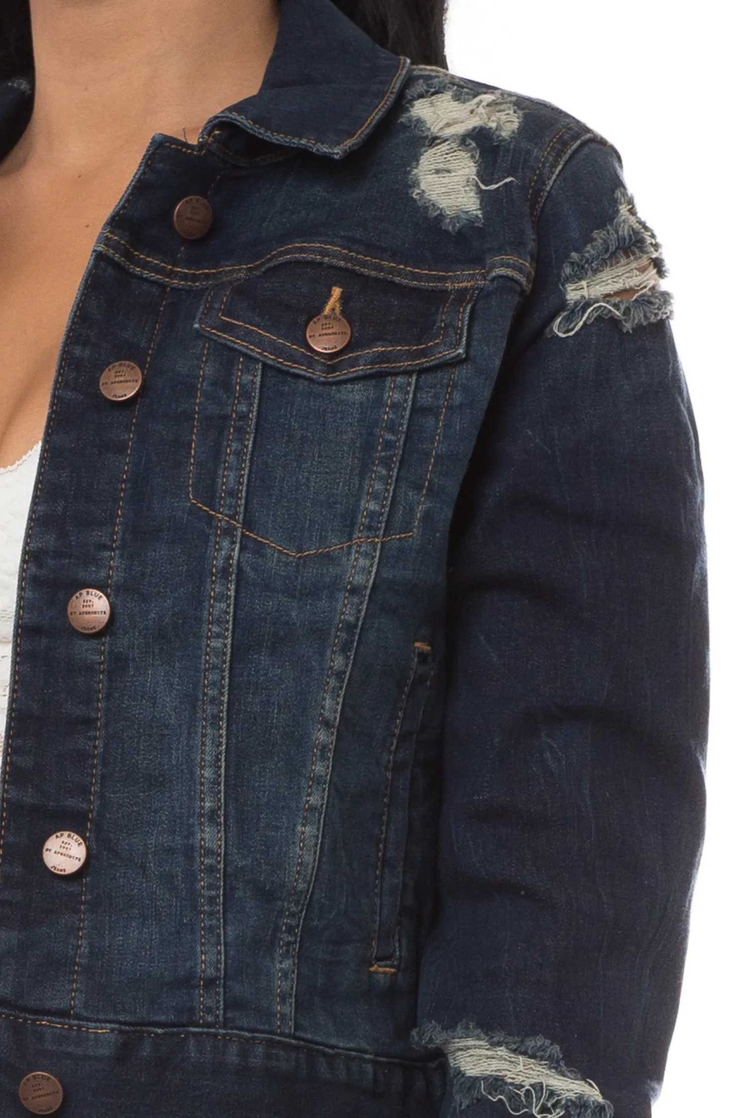 8022 Women's Cropped Distressed Denim Jacket