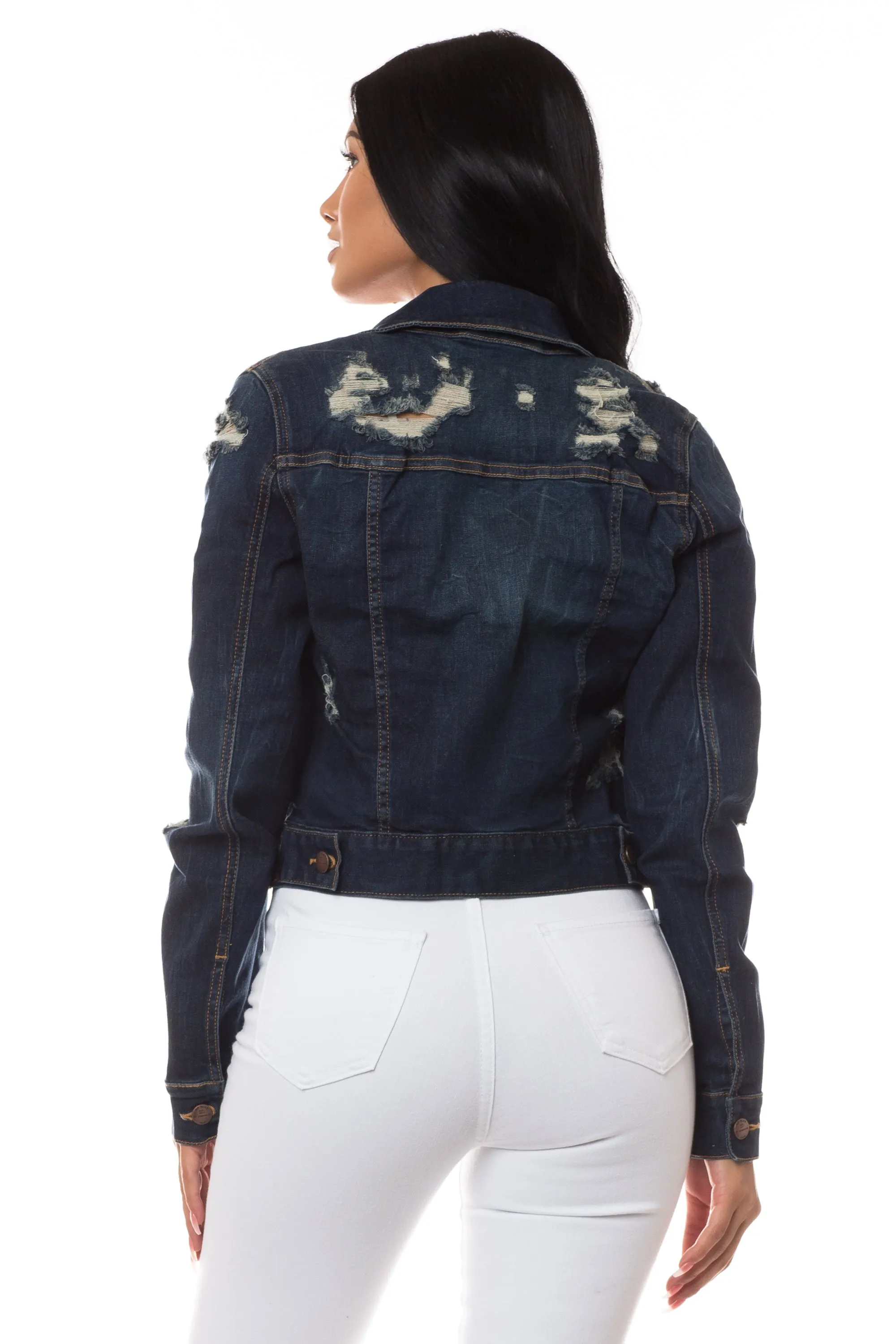 8022 Women's Cropped Distressed Denim Jacket
