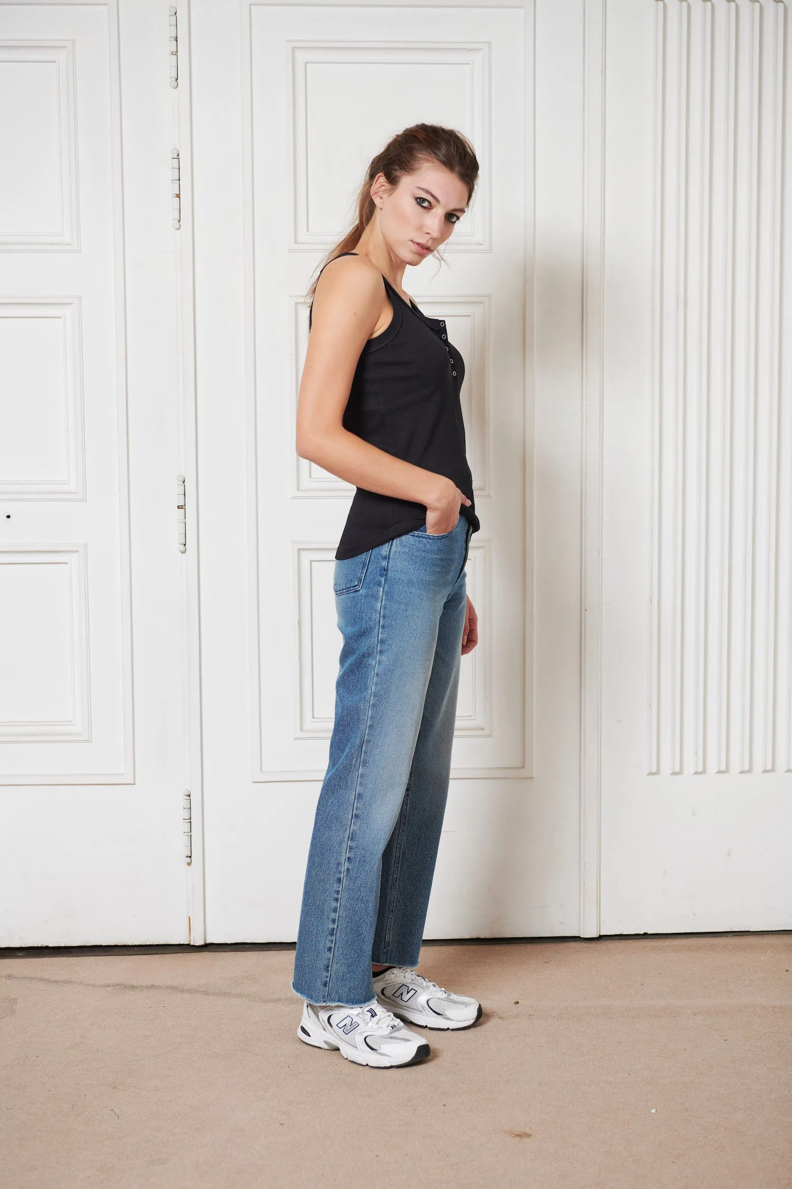 ANNET ribbed tank top-Black
