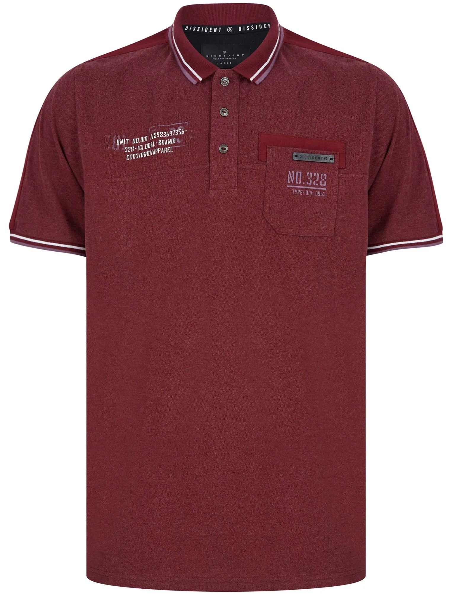 Barrage Cotton Pique Polo Shirt With Chest Pocket In Chocolate Truffle Red Marl - Dissident