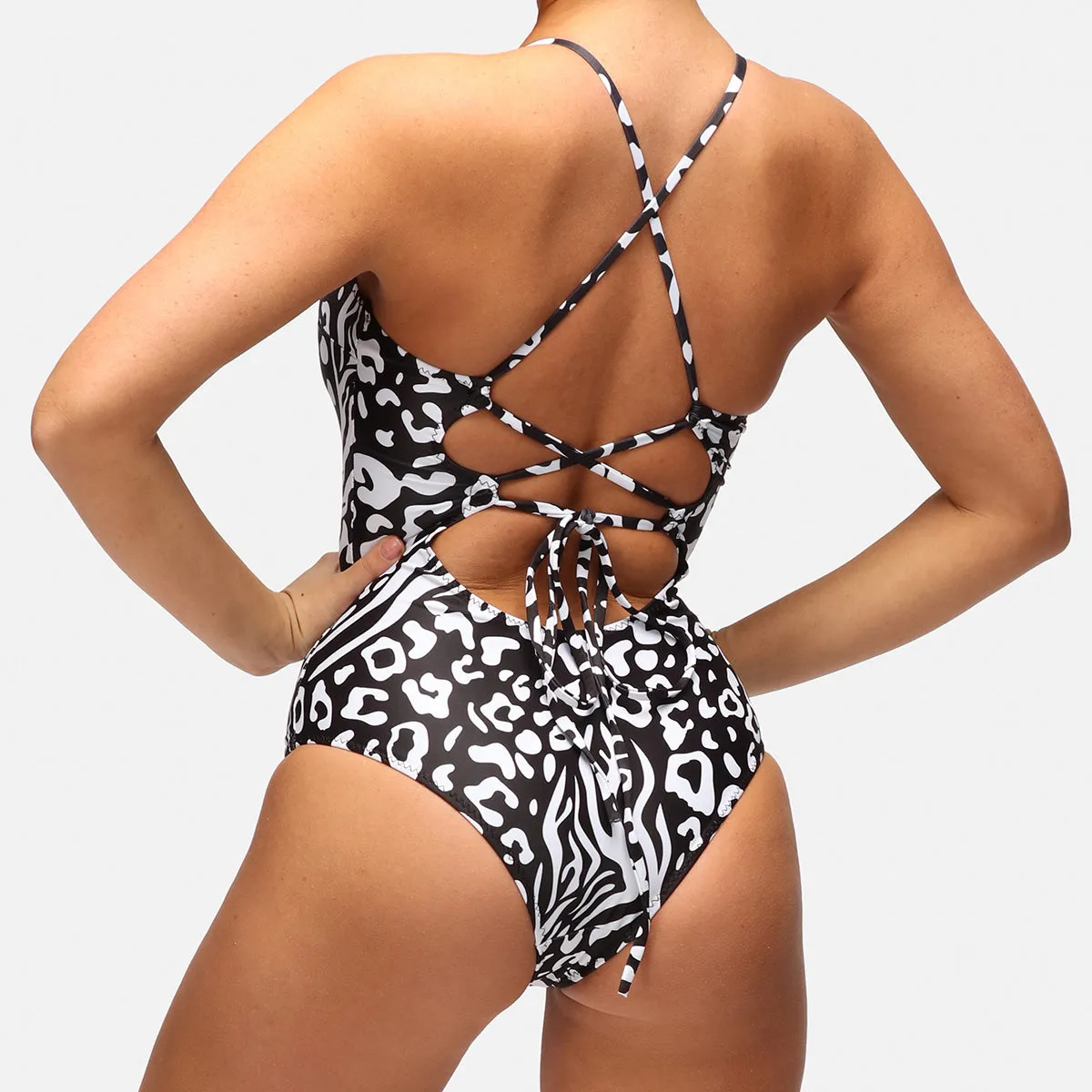 Monochrome Safari Crossover Swimsuit