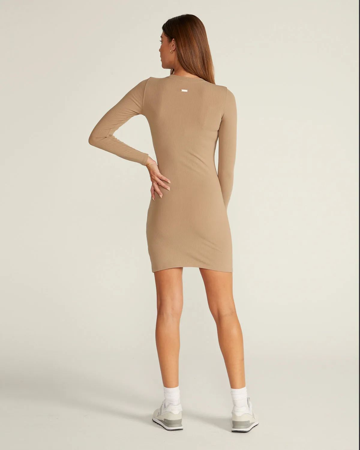 Rib Long Sleeve Split Hem Dress