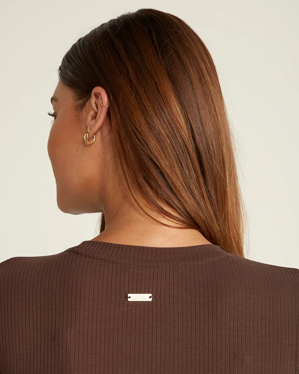 Rib Long Sleeve Split Hem Dress