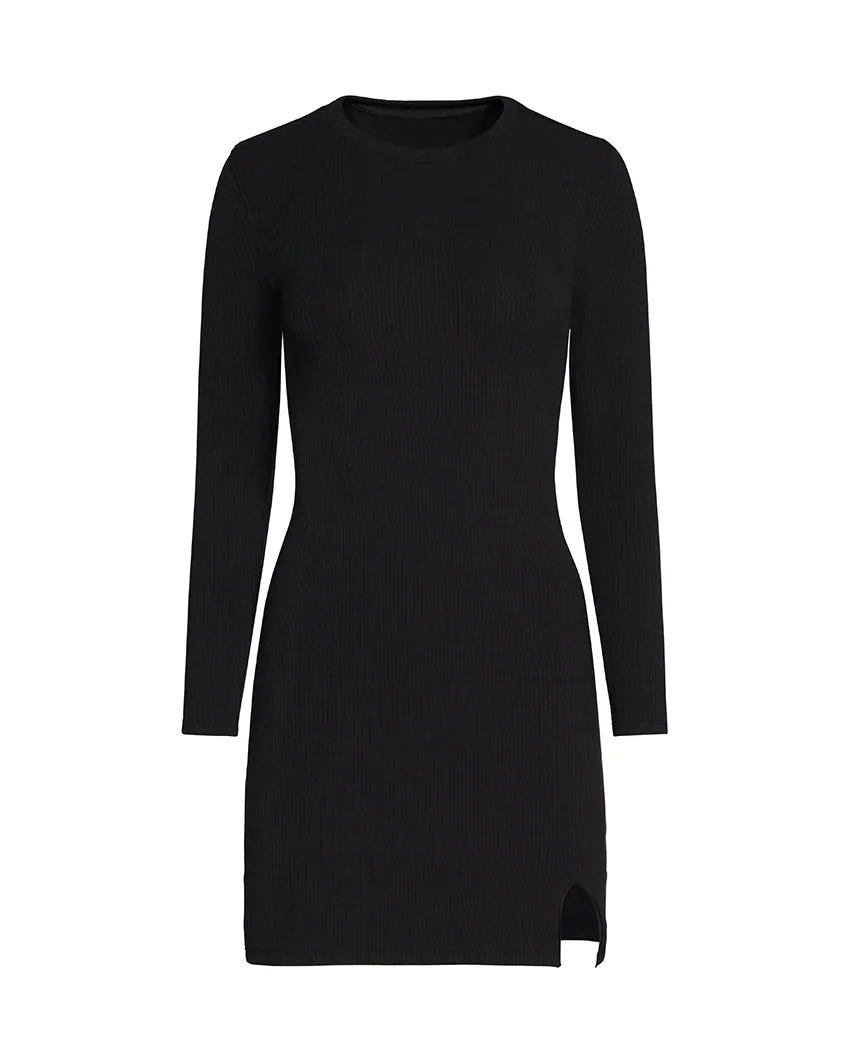 Rib Long Sleeve Split Hem Dress