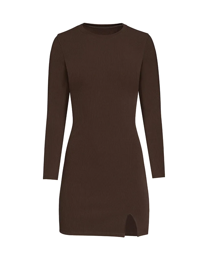 Rib Long Sleeve Split Hem Dress