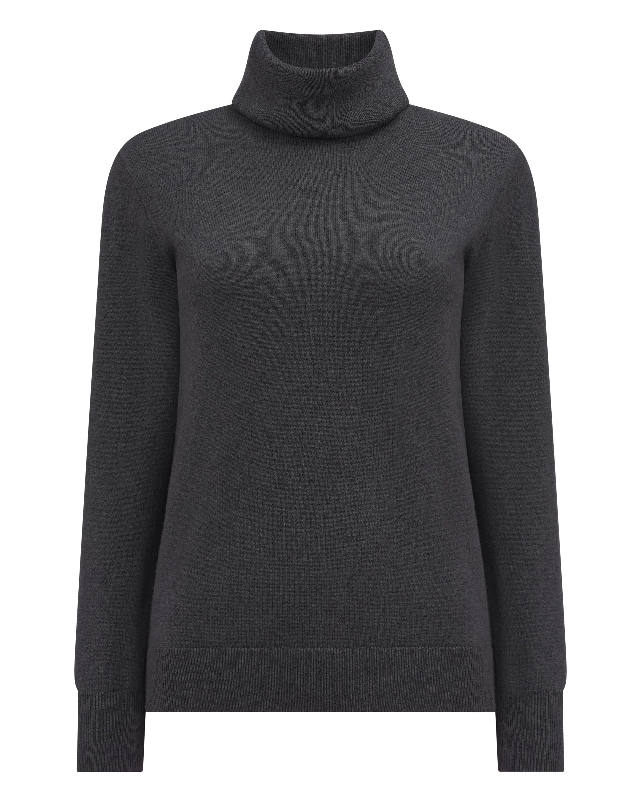 Women's Loose Roll Neck Cashmere Jumper Anthracite Grey